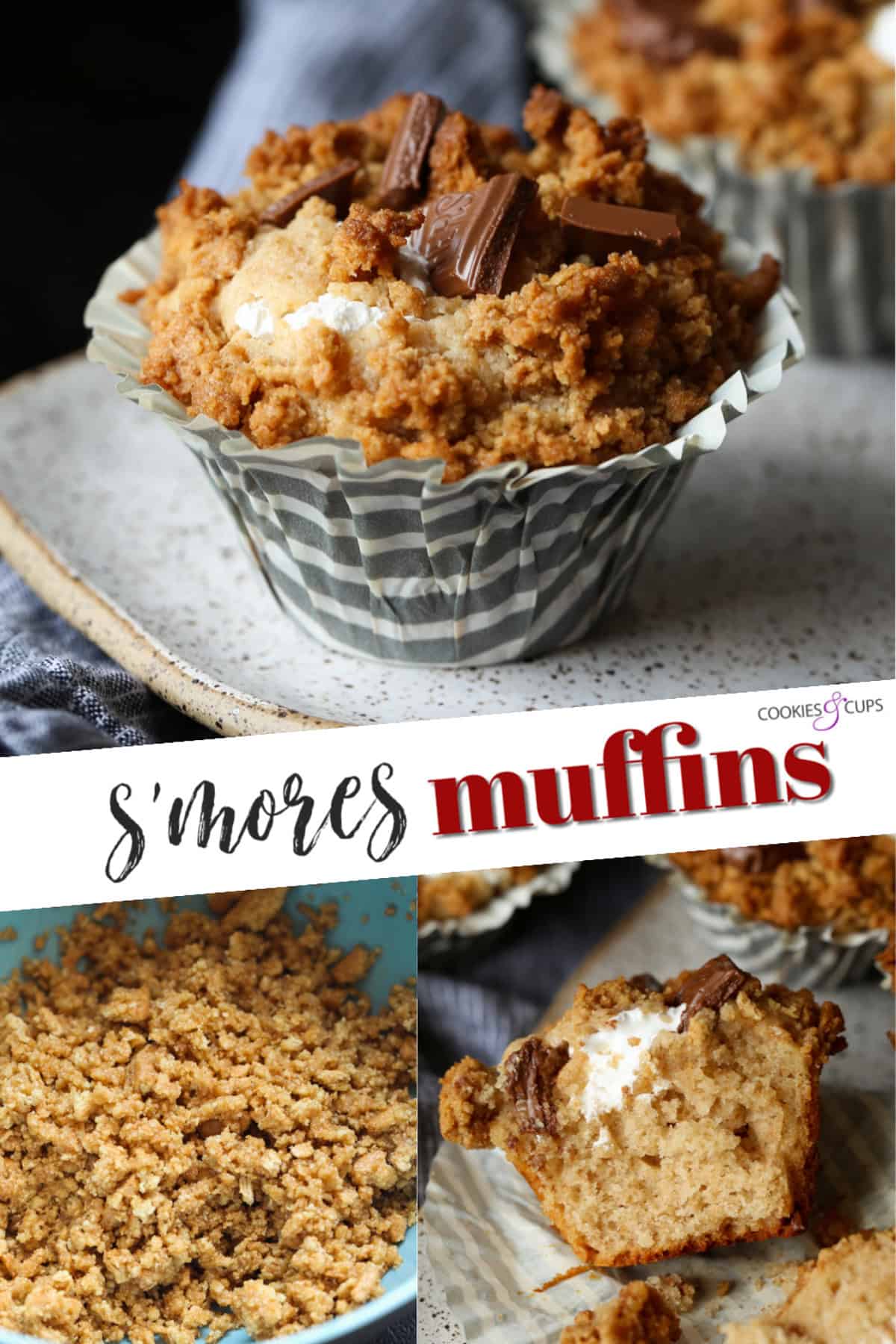 S'mores Muffins Pinterest Image collage with text.