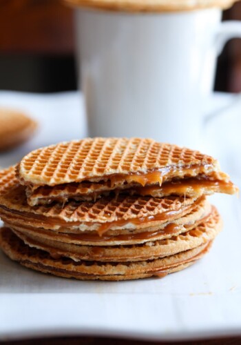 stacked stroopwafles stack with one broken in half