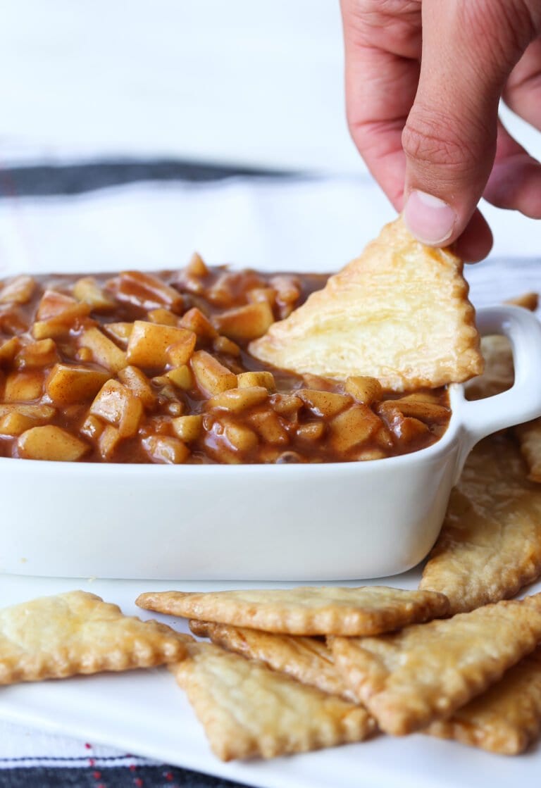 Apple pie dip with a pie crust chip