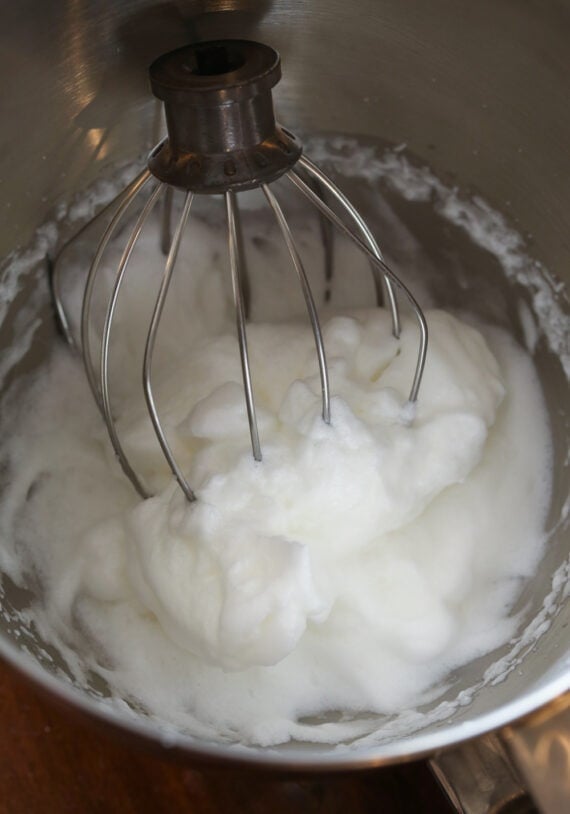 Whipped Egg Whites in a Mixing Bowl