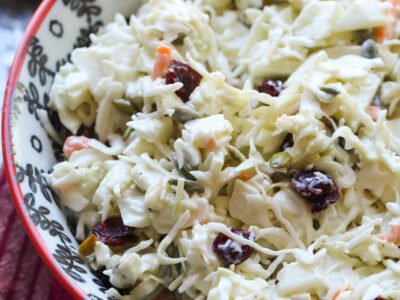 Cole Slaw Recipe with apples, dried cranberries, and pumpkin seeds