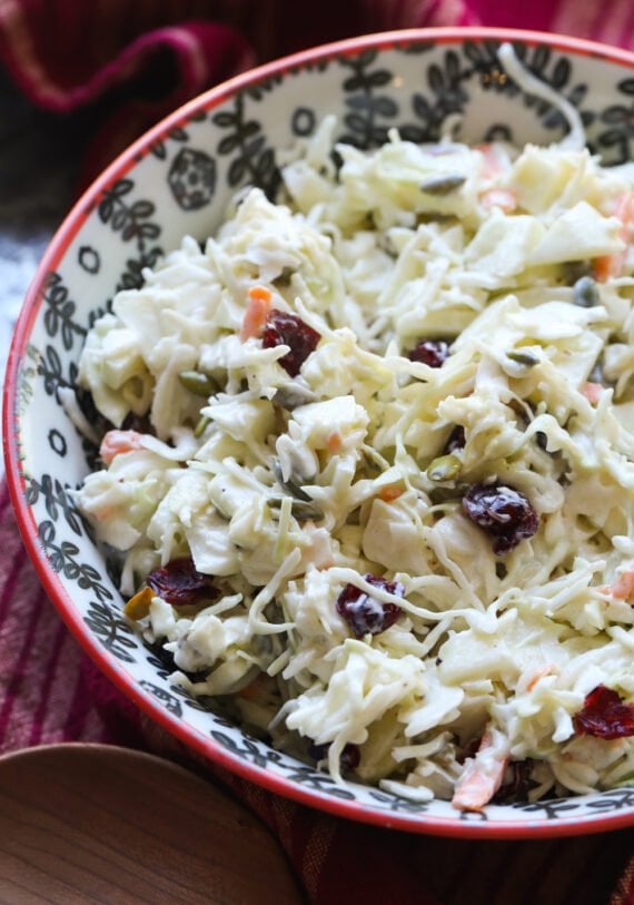 Cole Slaw Recipe with apples, dried cranberries, and pumpkin seeds