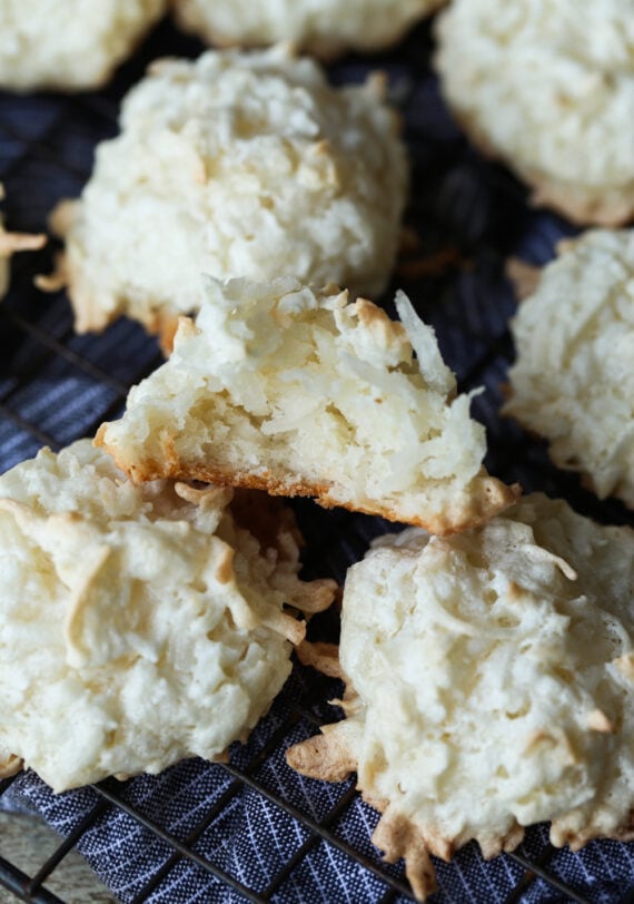 A Coconut Macaroon with a Bite Taken Out of it to Reveal its Chewy Center