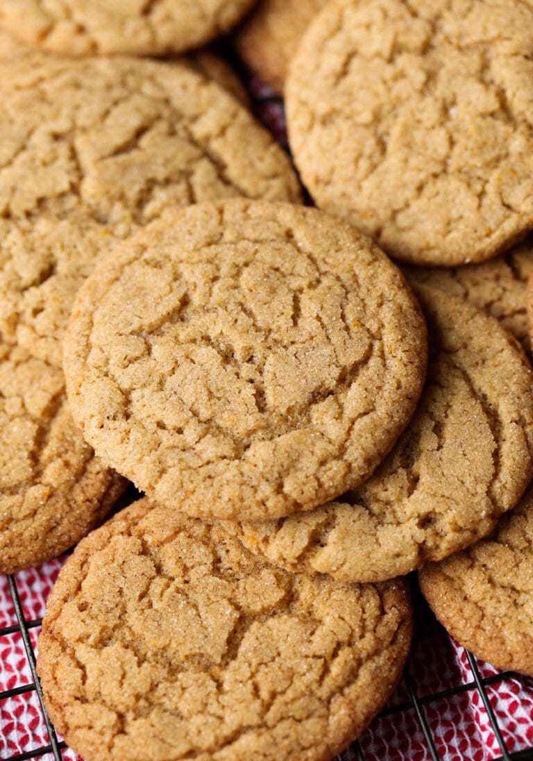 Assorted Cinnamon Crackle Cookies on a wire rack.