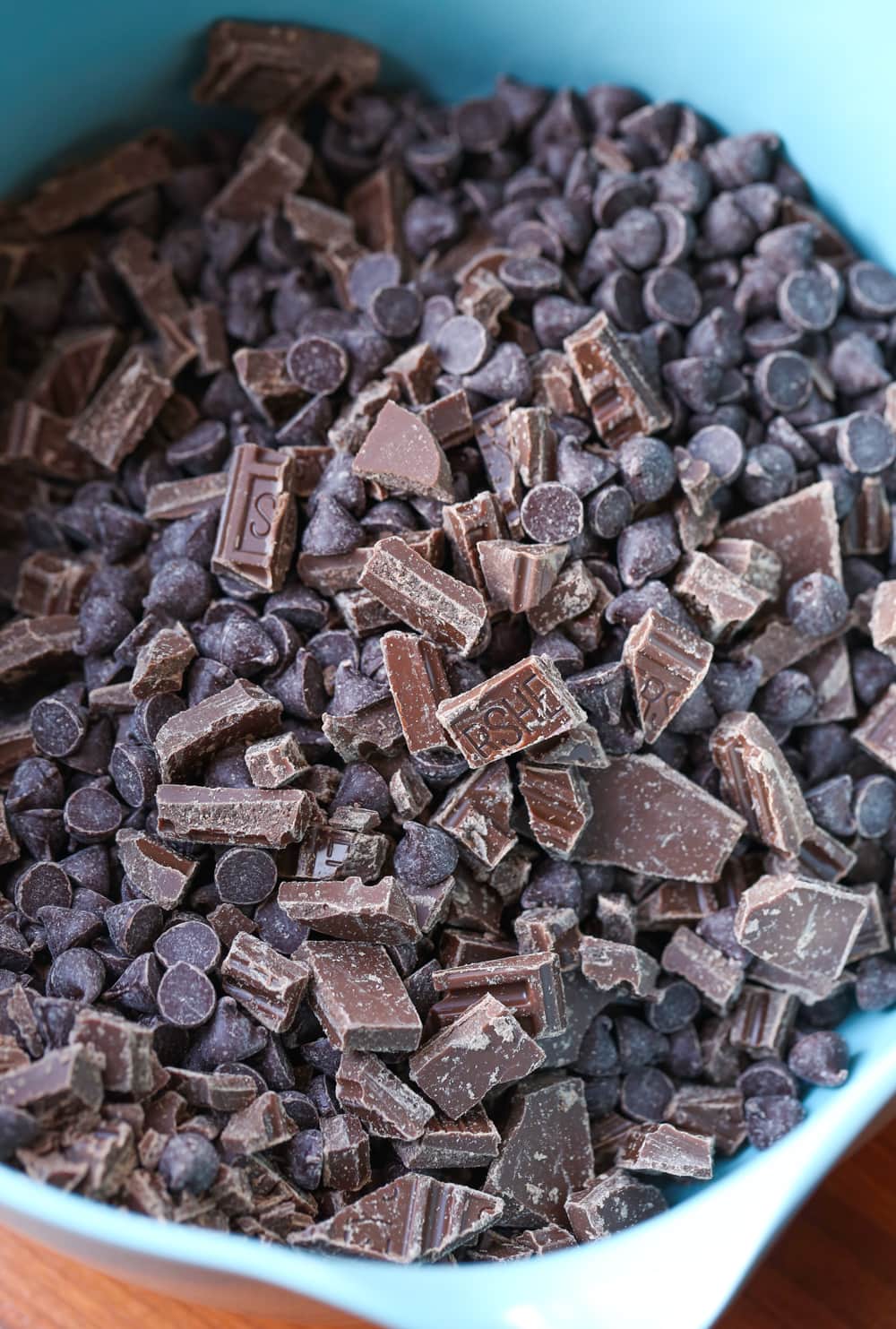 Chocolate Chips and chopped chocolate in a bowl