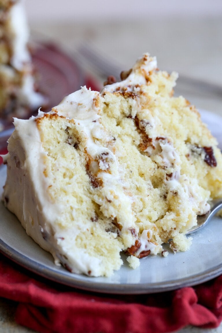 Slice of Italian Cream Cake on a plate