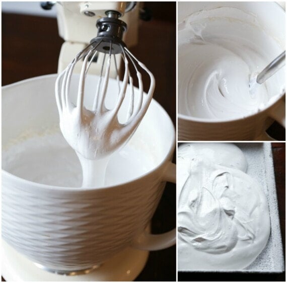 The Silky White Mixture for Marshmallows in a Mixing Bowl and a Pan