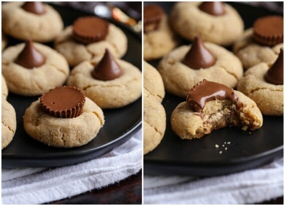 Peanut Butter Blossoms with Reese's Cups and Chocolate Kisses on Top