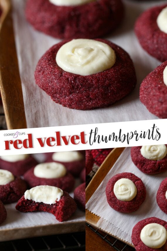 Red Velvet Thumbprint Cookies Pinterest image collage