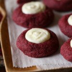 Red Velvet Cookie topped with white frosting