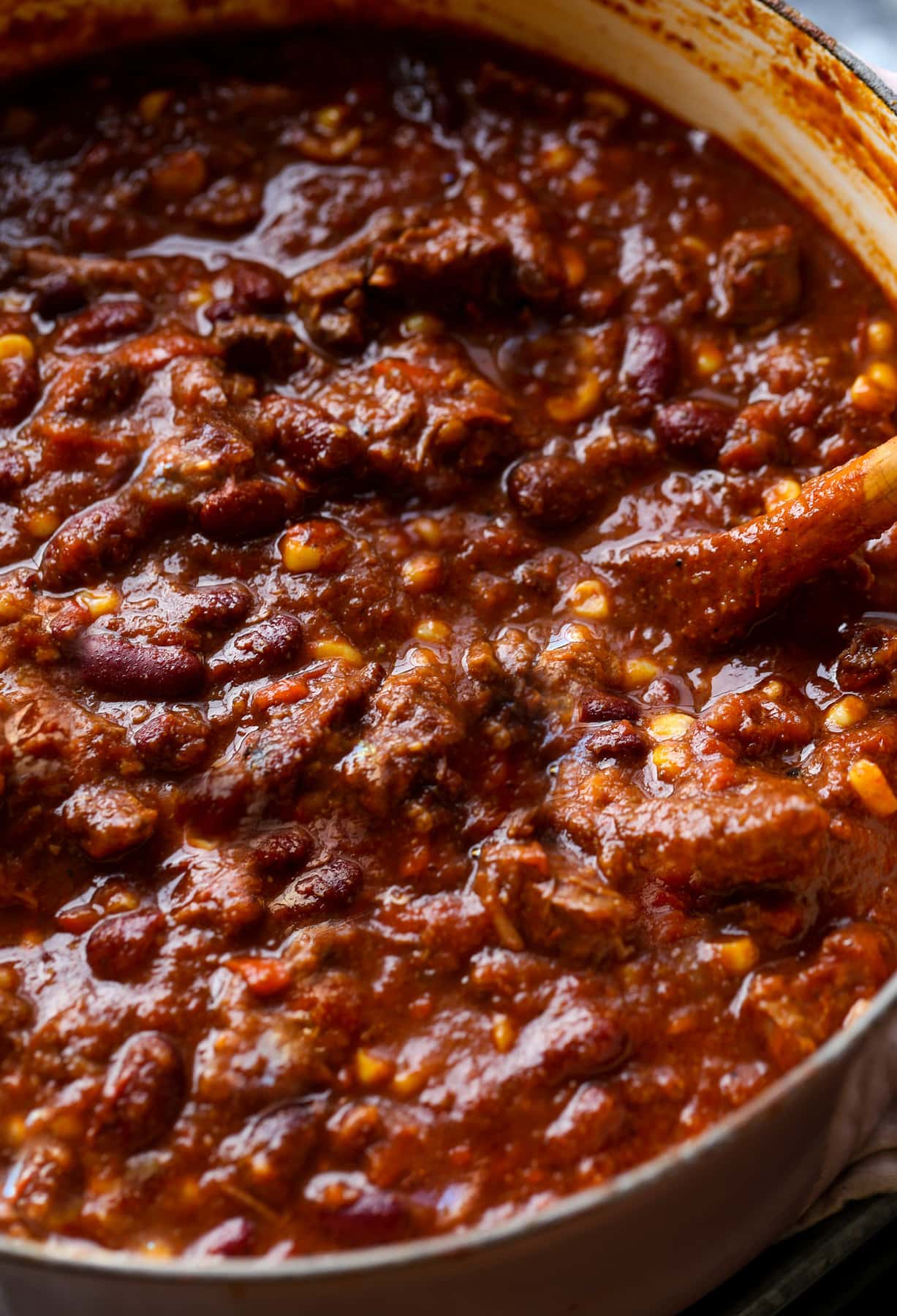 Chili being stirred 