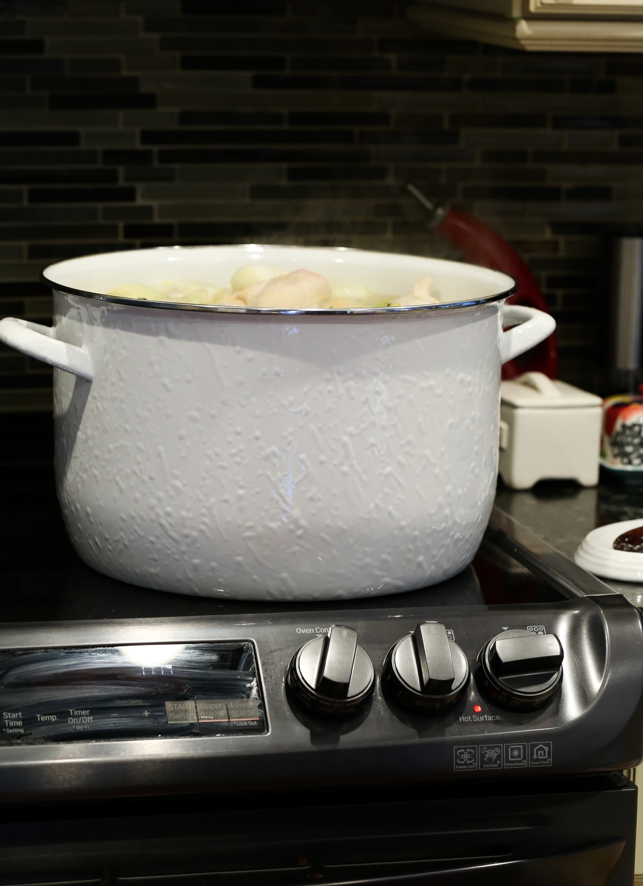 Chicken Stock in a pot on the oven