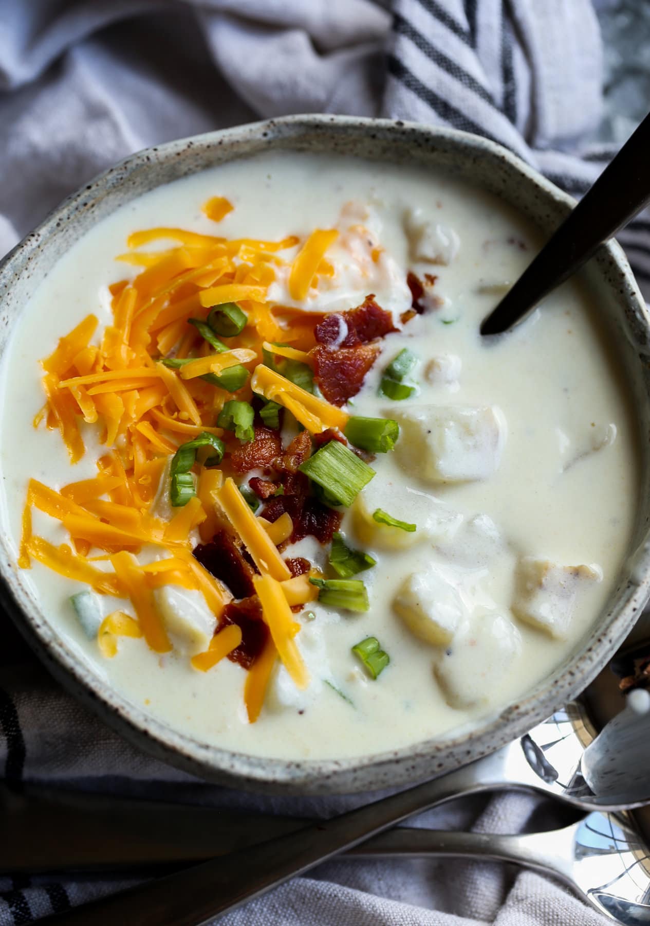 Creamy Potato Soup topped with cheese