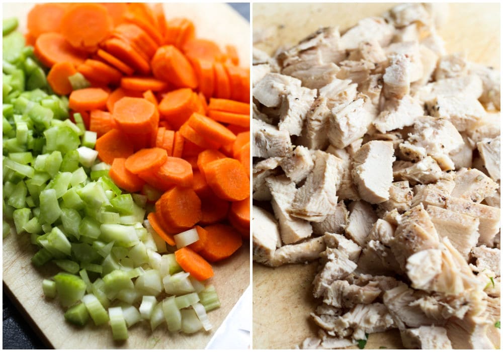 Ingredient collage for chicken noodle soup