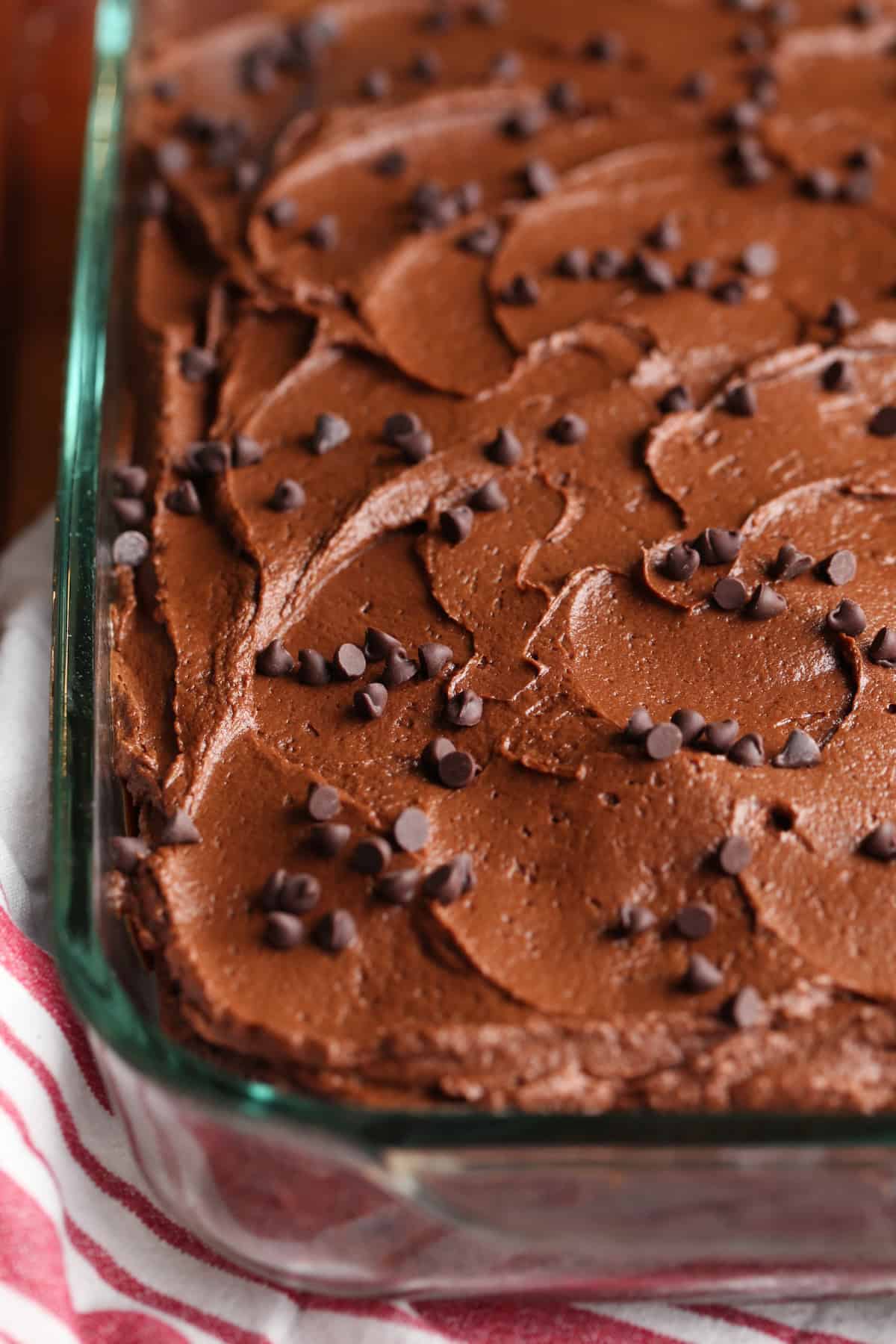 Chocolate Cake with frosting and chocolate chips