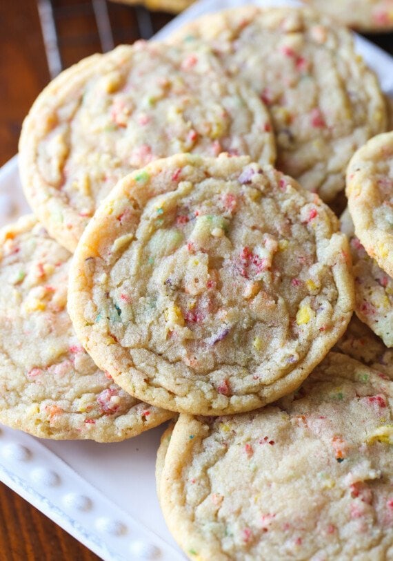Fruity Pebbles Sugar Cookies on a plate
