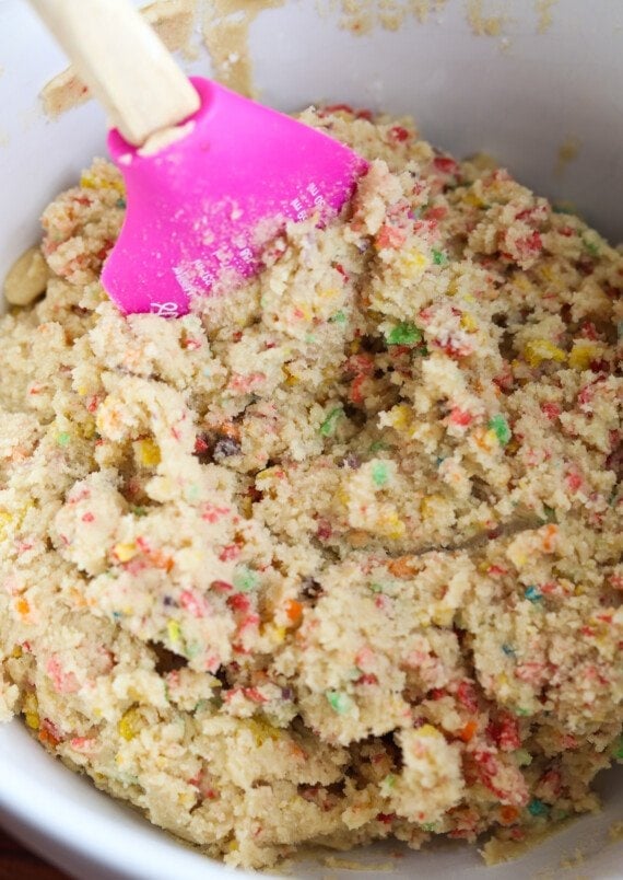 sugar cookie dough with fruity pebbles