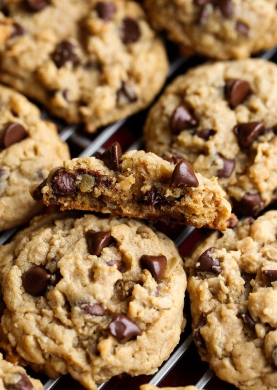 Peanut butter oat cookie broken in half