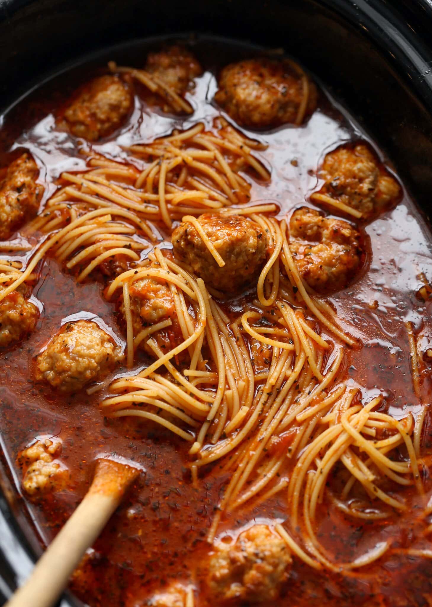 Spaghetti and Meatball Soup - Crock Pot Recipe | Cookies and Cups