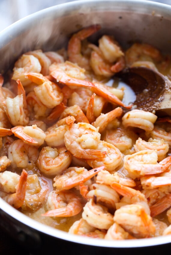 Shrimp cooked in a butter sauce.