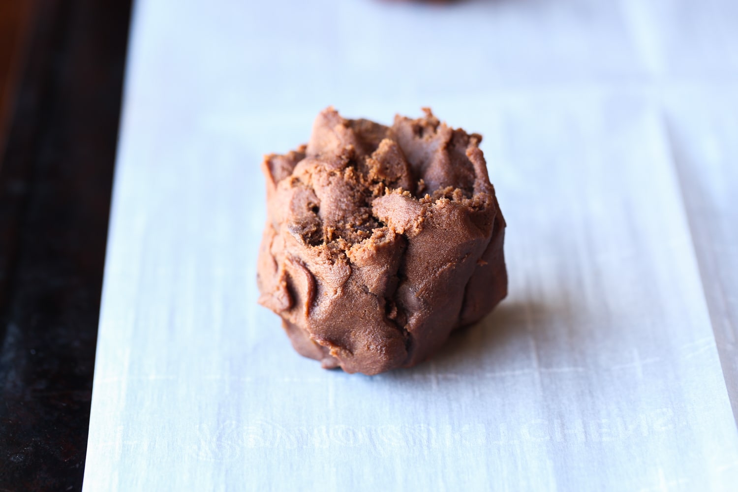 chocolate cookie dough in a baking sheet