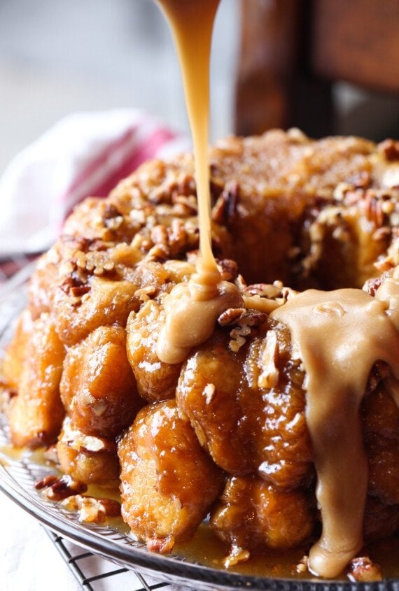 Drizzling icing onto pull apart bread