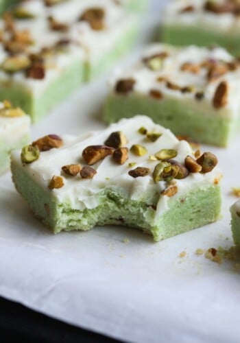 Pistachio Cookie Bar with a bite taken out