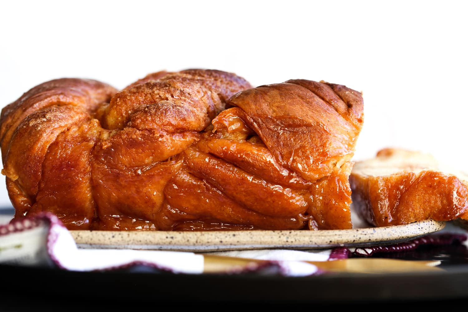 Baked cinnamon babka loaf.