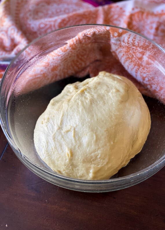 Babka dough in a mixing bowl.