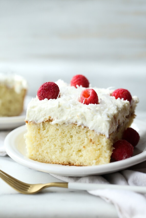 Coconut Poke Cake on a plate