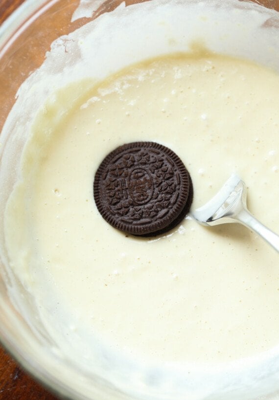 coating an oreo cookie in batter