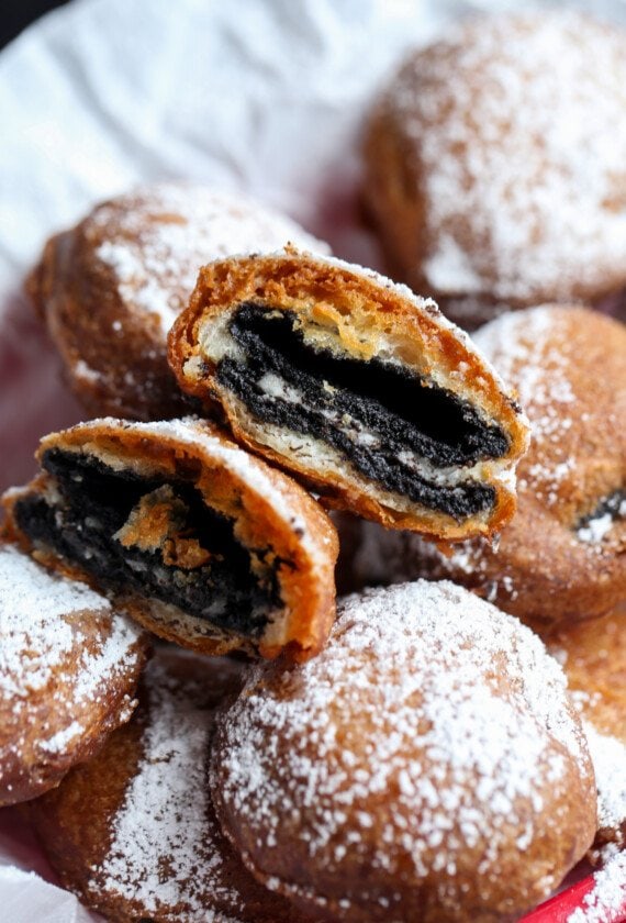 Fried Oreo cut in half