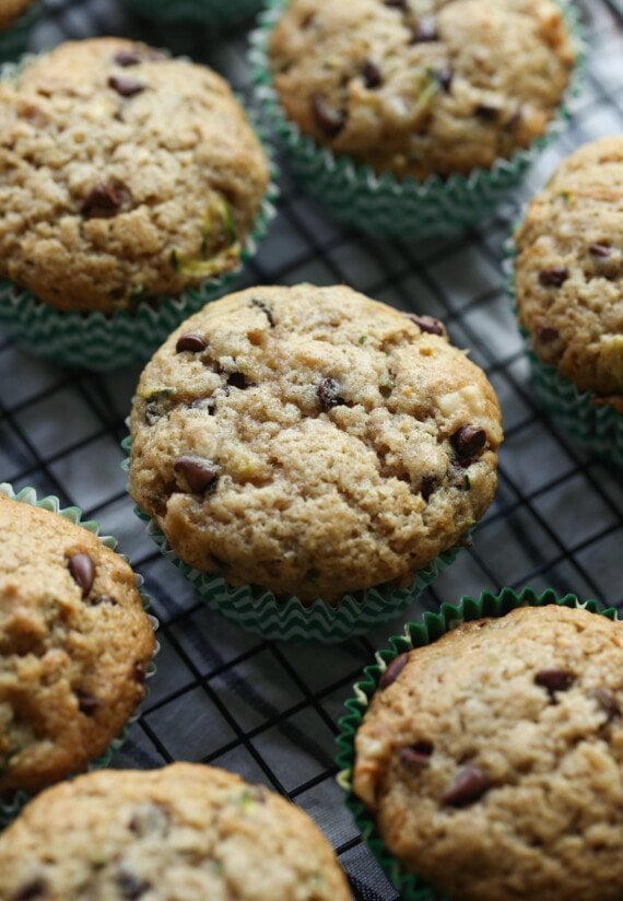 Zucchini muffins cooling on a wire rack