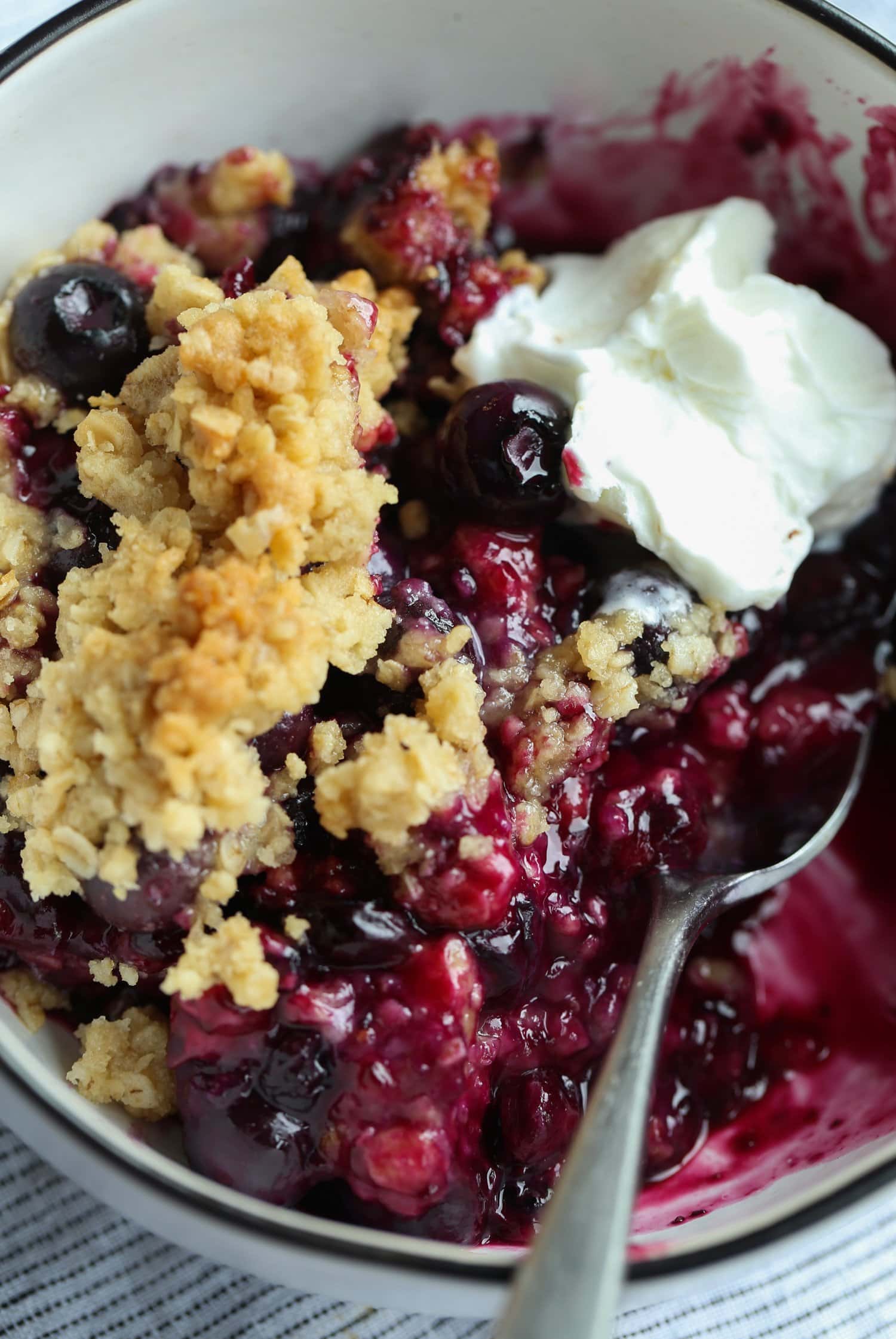 Blueberry Crisp with a scoop of ice cream