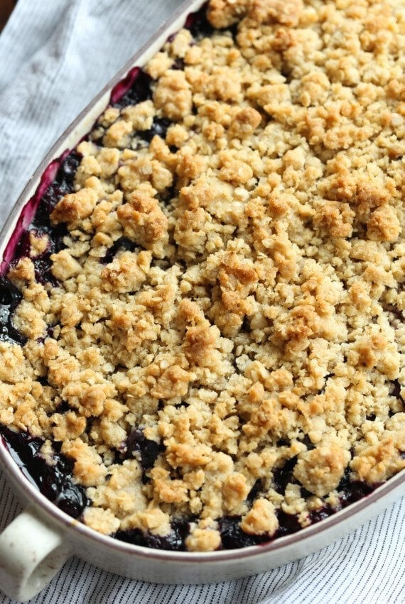 Blueberry Crumble in a 9x13 out of the oven