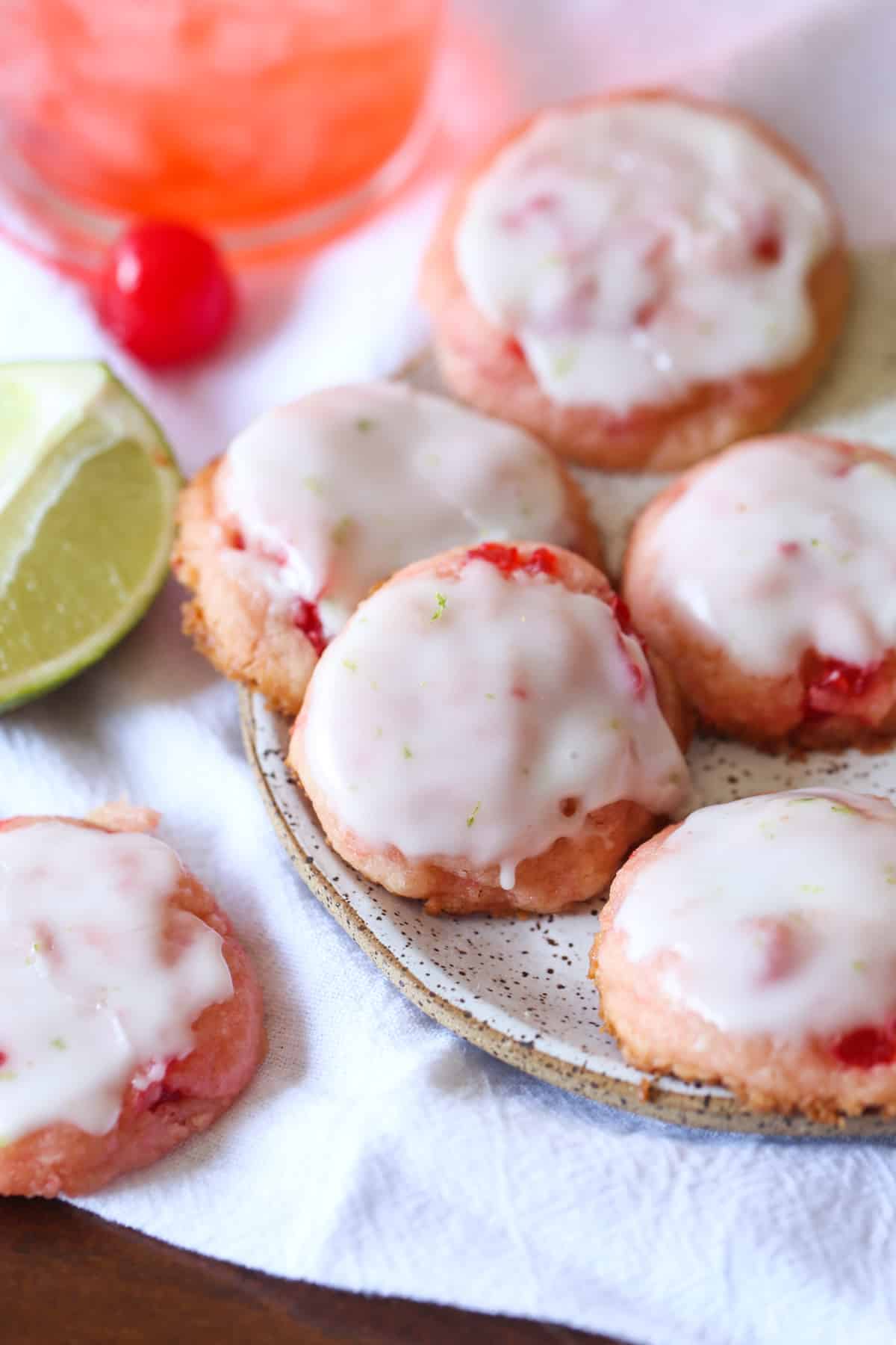 Cherry Limeade Cookies on a ceramic plate