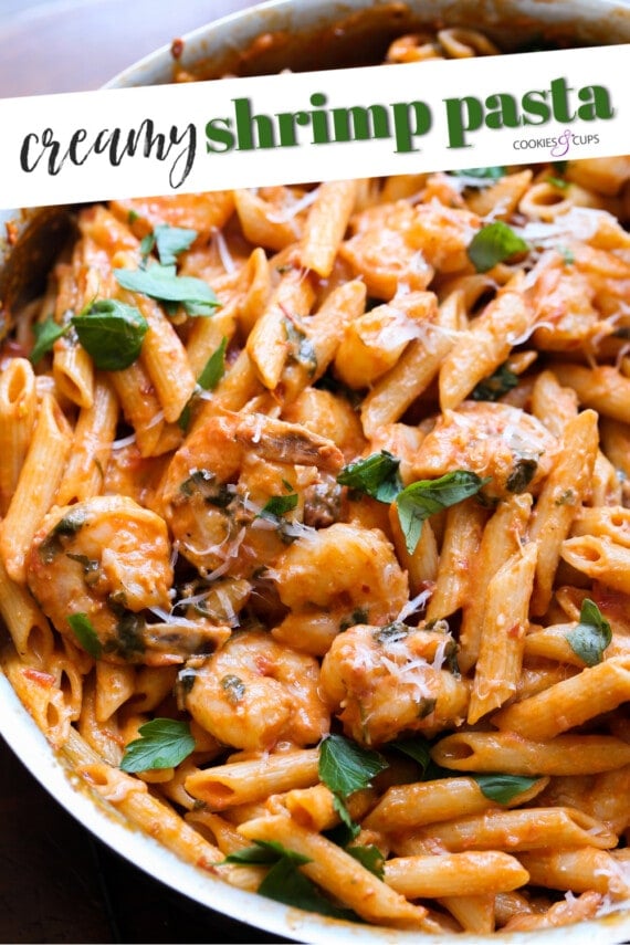 Penne pasta in Creamy Alfredo Sauce with tomatoes and Basil