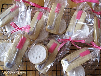 Golf Ball and Golf Club Cookies Packaged Individually with Pink Ribbons