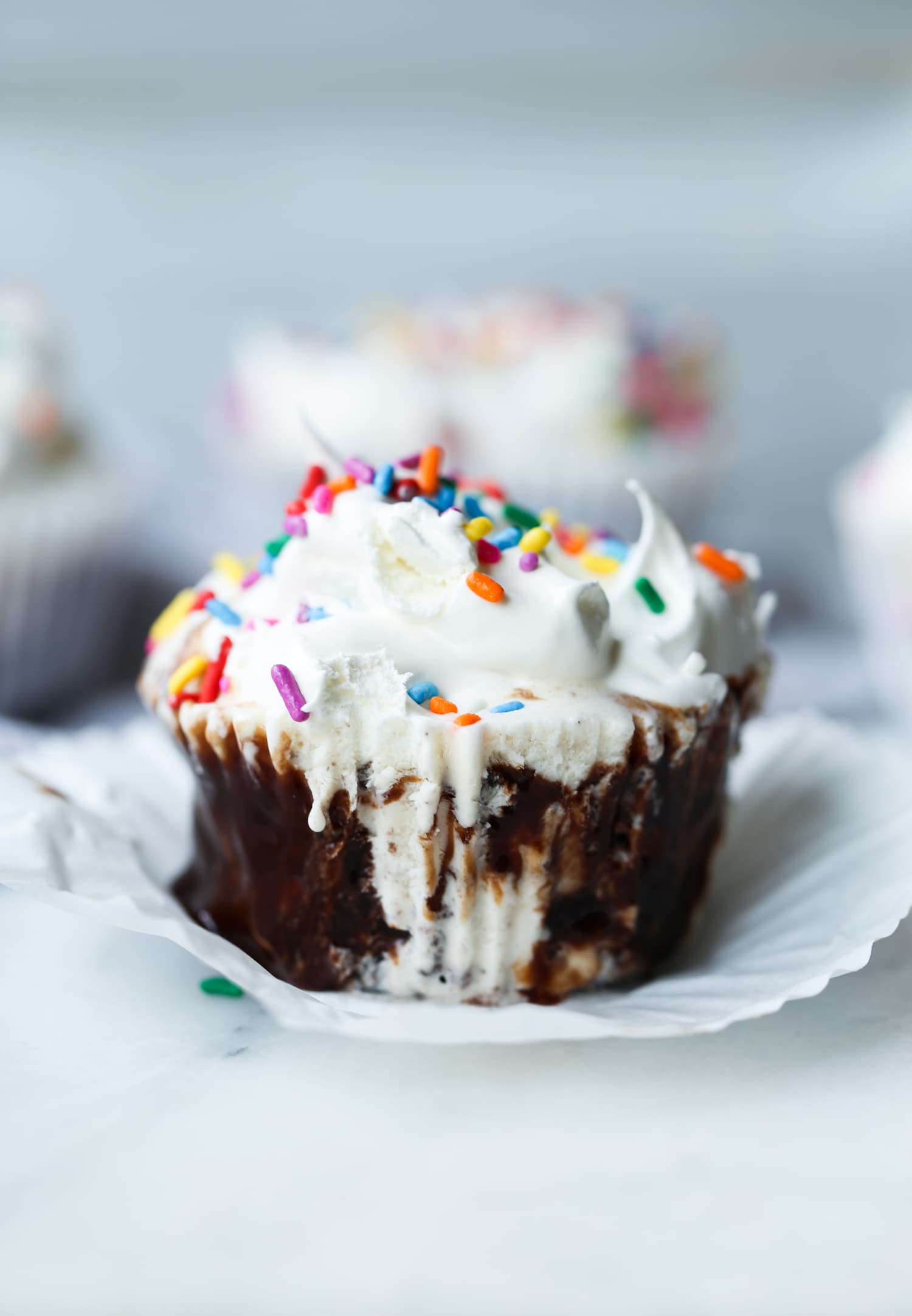 Ice Cream Cupcake unwrapped with sprinkles