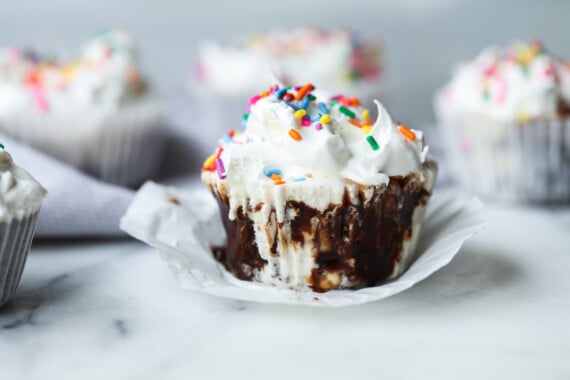 Unwrapped cupcake made with ice cream