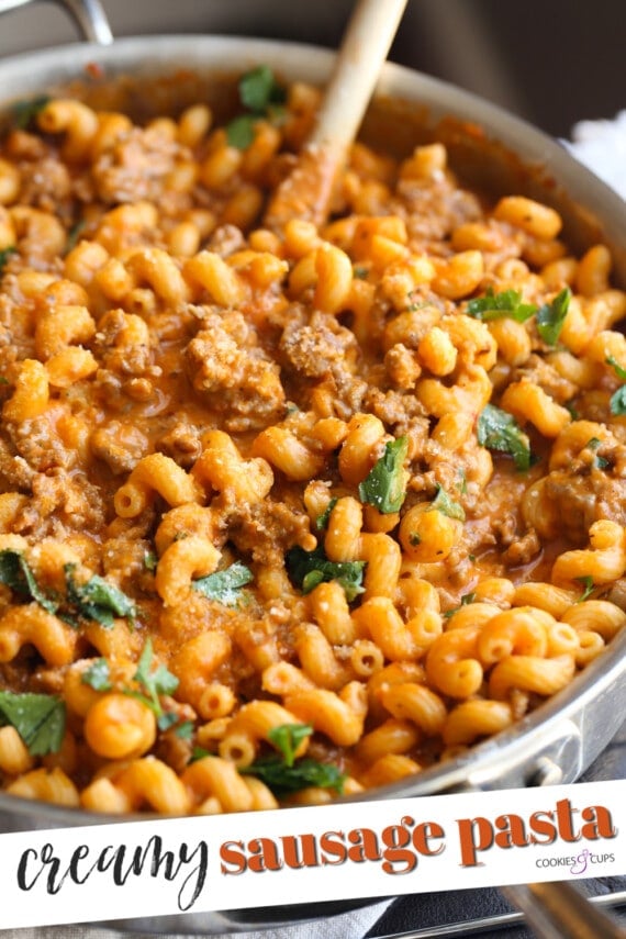 Pinterest image for Italian sausage pasta.