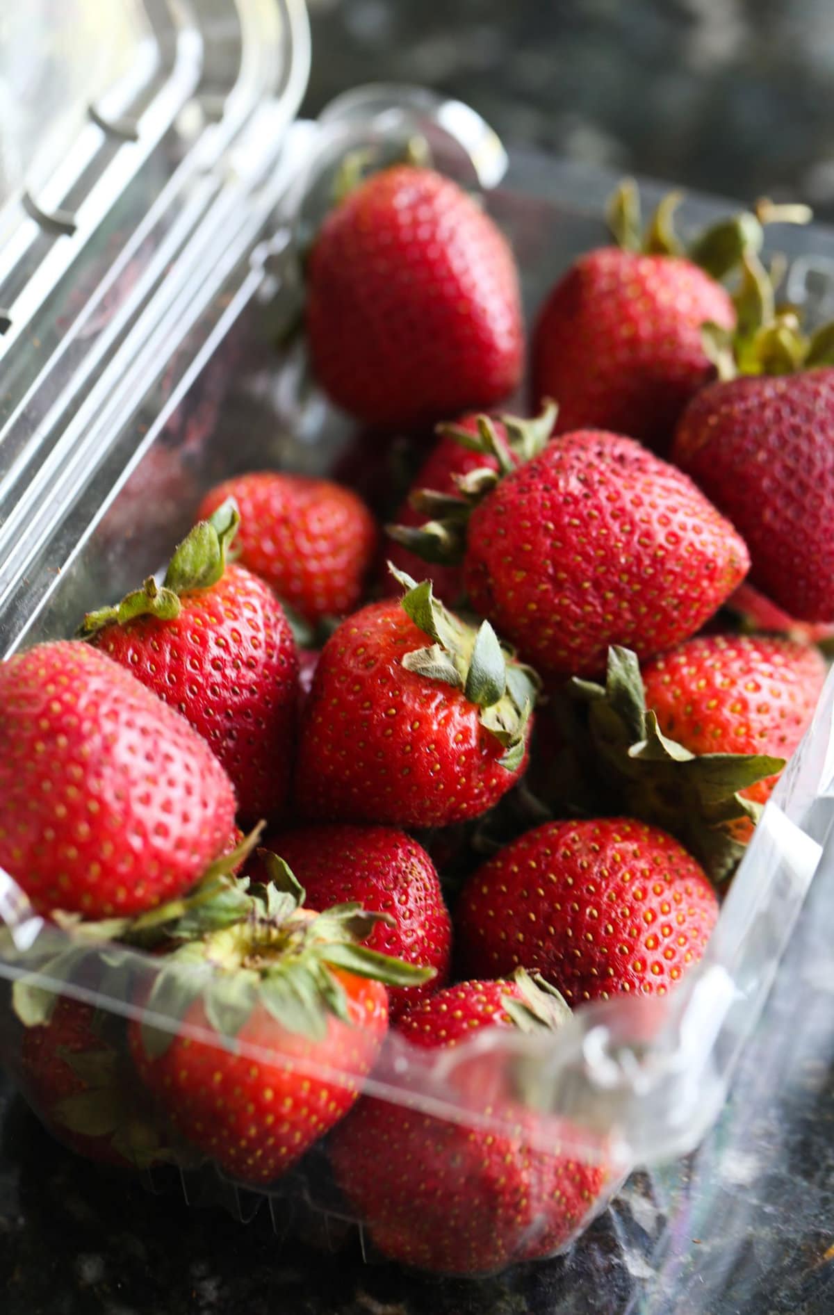 Washed strawberries in a container 
