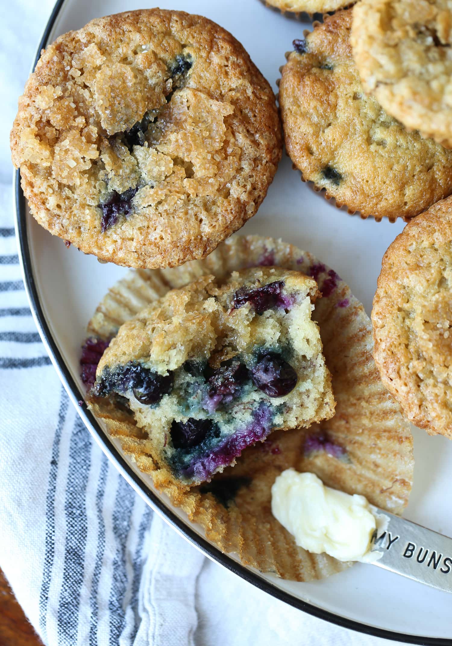 Banana blueberry muffins on a plate.