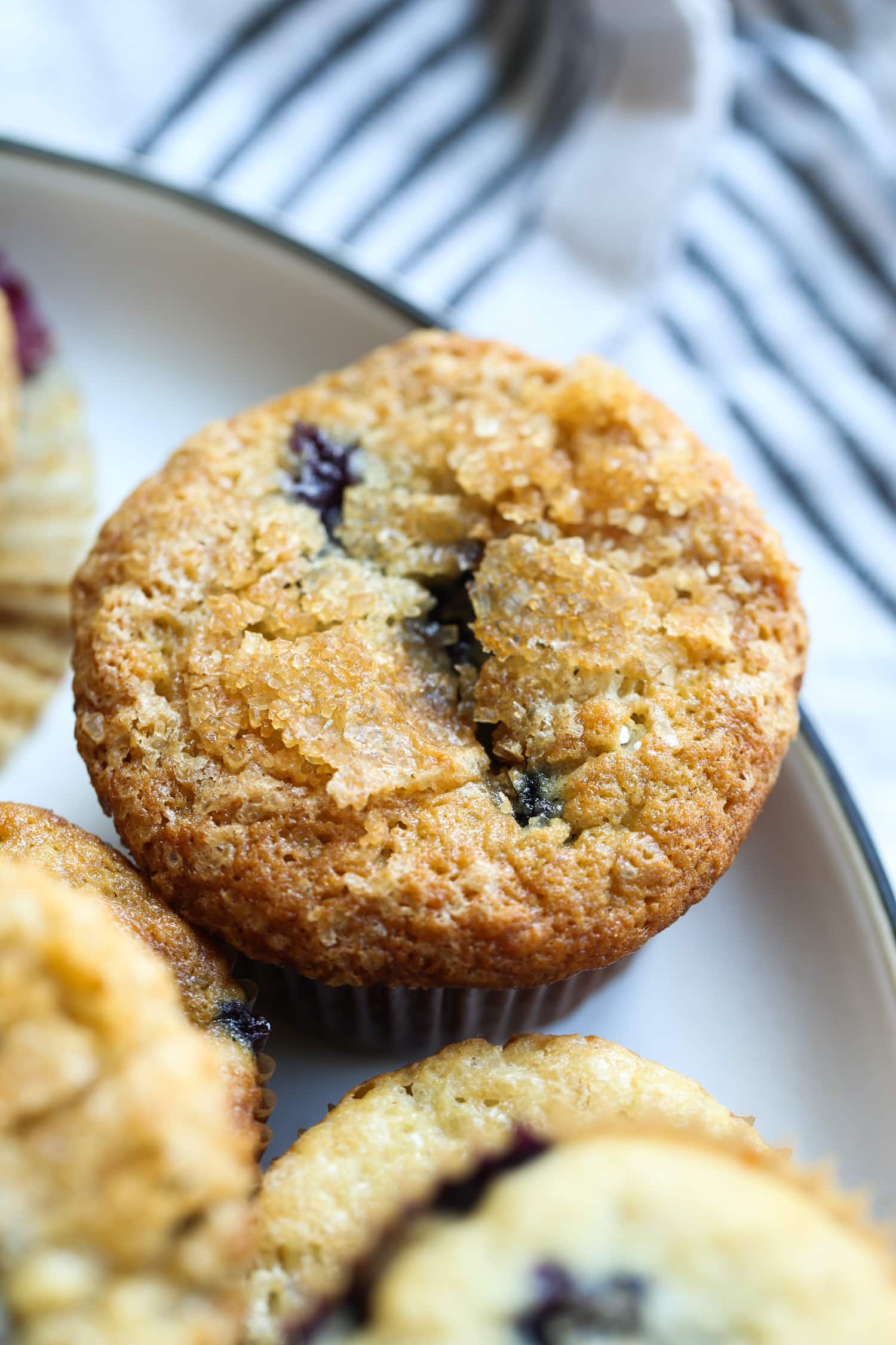 Banana blueberry muffins on a plate.