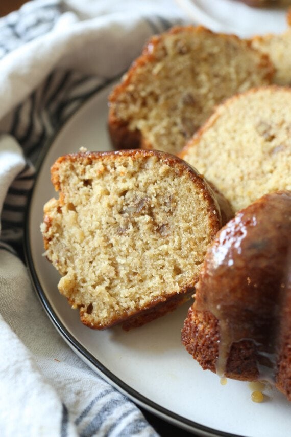 Slices of banana pound cake.