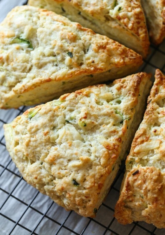 Zucchini Cheddar Scone on a wire rack