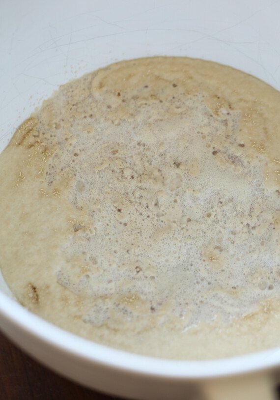 Yeast foaming in a bowl of water.