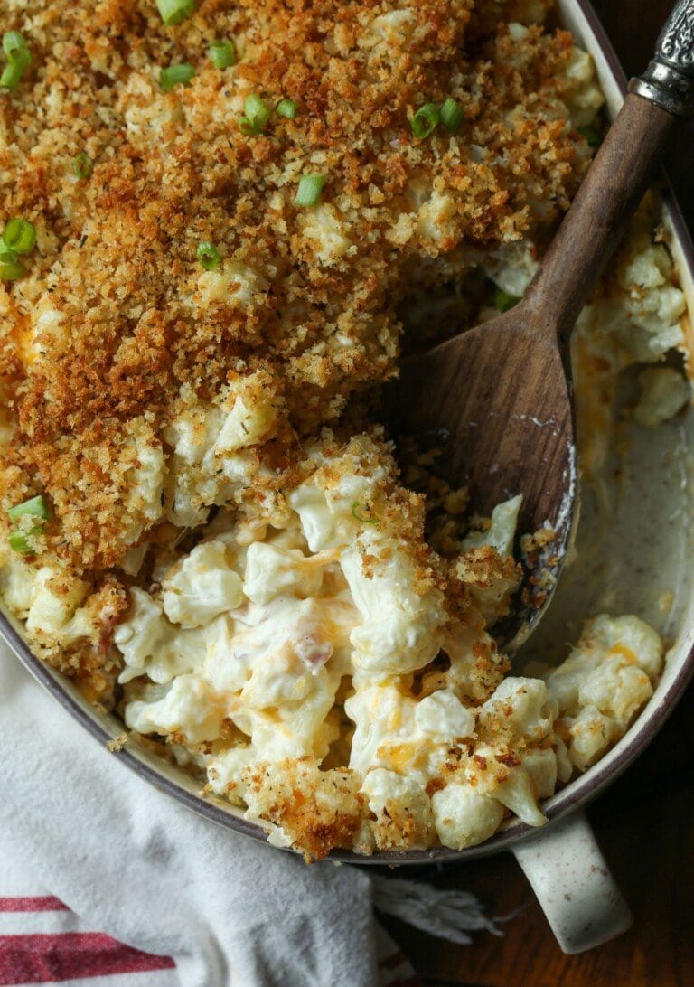 Loaded Cheesy Cauliflower Casserole Recipe | Cookies And Cups