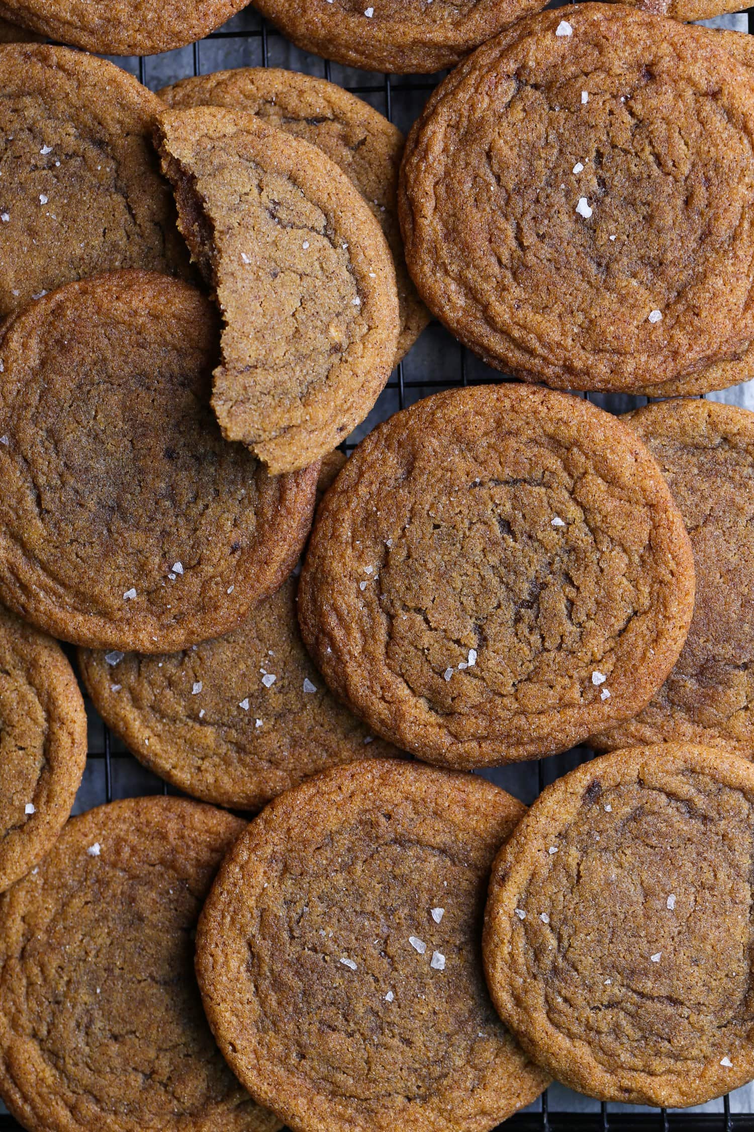 pumpkin cookies in a wire rack from above