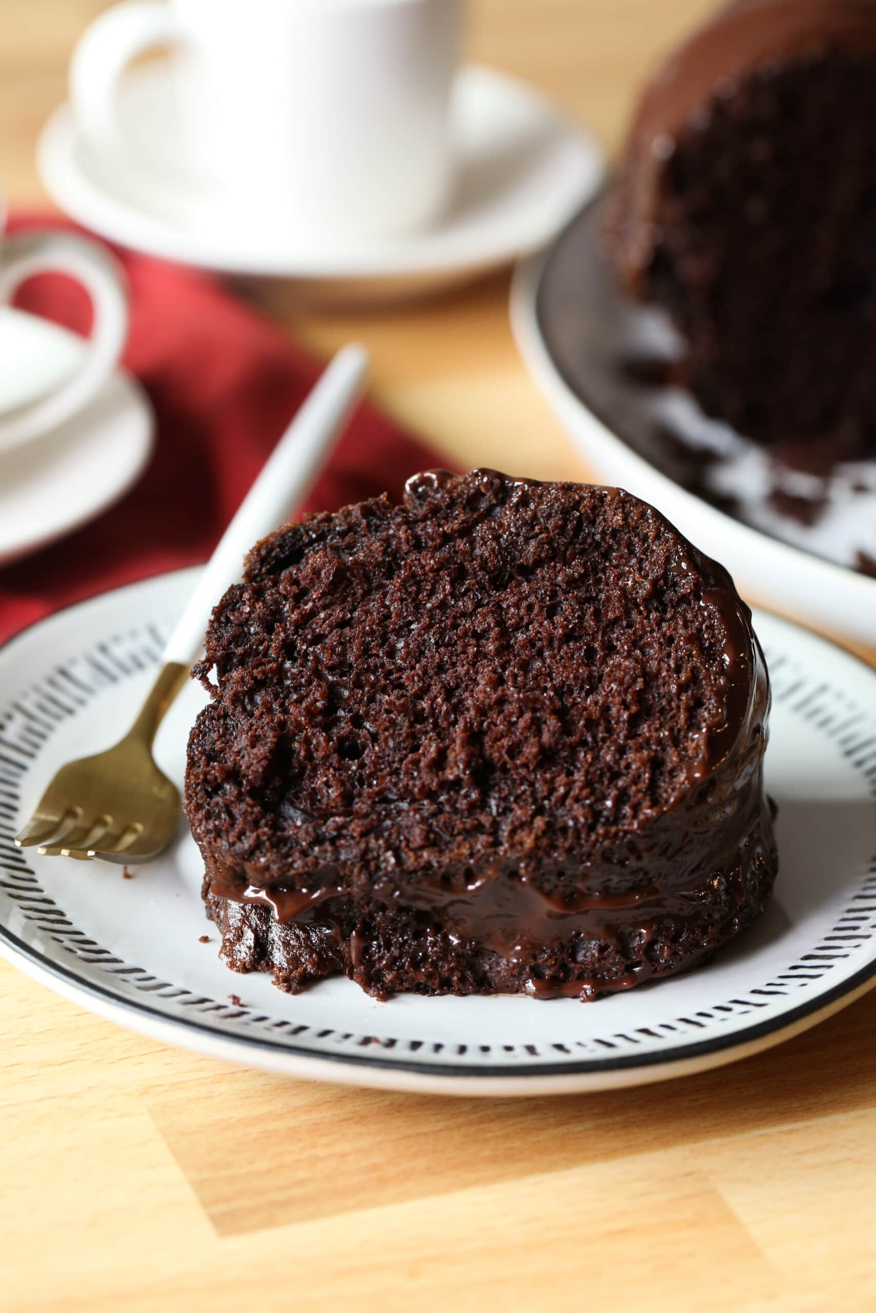 slice of chocolate cake on a plate